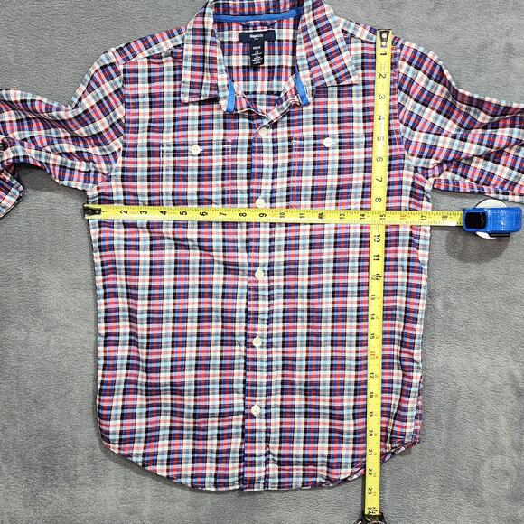GapKids Outlet Plaid Shirt Boys Long Sleeve Button Down Size Large Blue Red - Picture 6 of 6